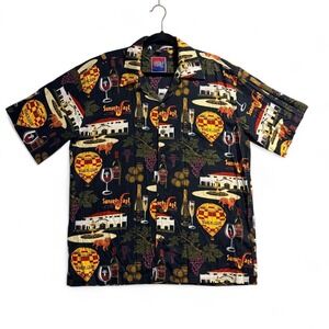 Vintage 90s D'EM CRAZY Button Up Shirt Mens Large Wine Vineyard Graphic Black